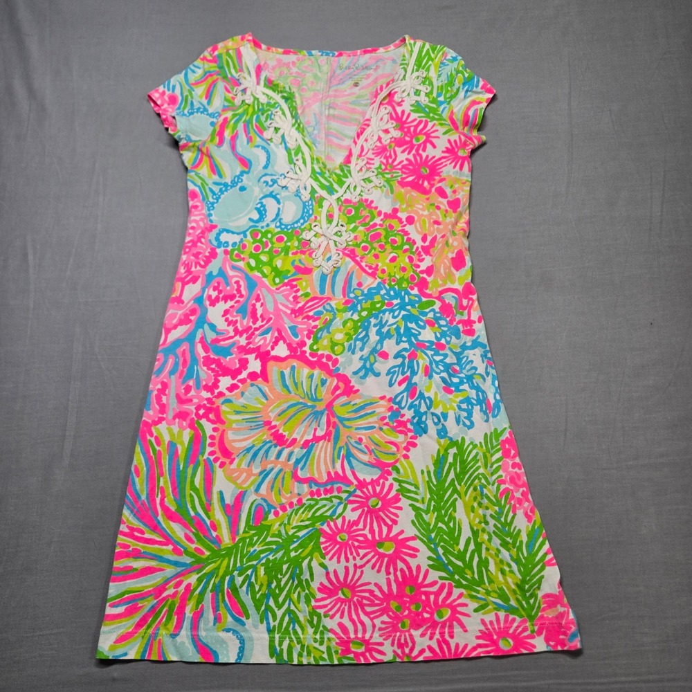 Lilly Pulitzer Brewster Dress XXS Lovers Coral Pink Resort White Embroidery
